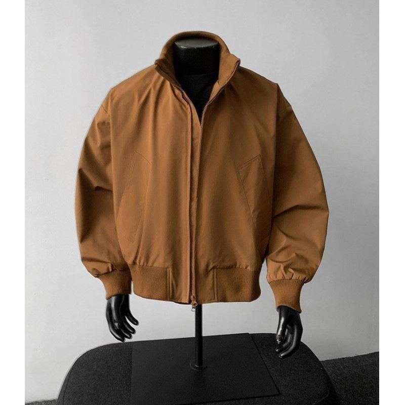 Men S Cropped Stand Collar Solid Color Plus Size Pilot Jacket
