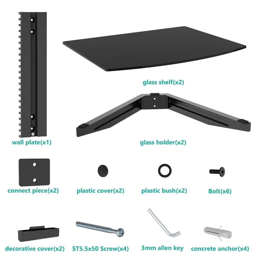 Навесная тумба под телевизор, 2-уровневая настенная полка для развлекательного центра, Прочный кронштейн для DVD-плееров, Надежная медиа-консоль для гостиной, спальни