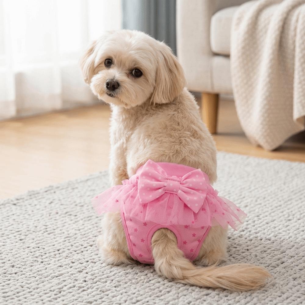 Bow Decor Dog Period Underwear Pink Tone Pet Short Pant Pet Sanitary Pant Dog Estrus Care