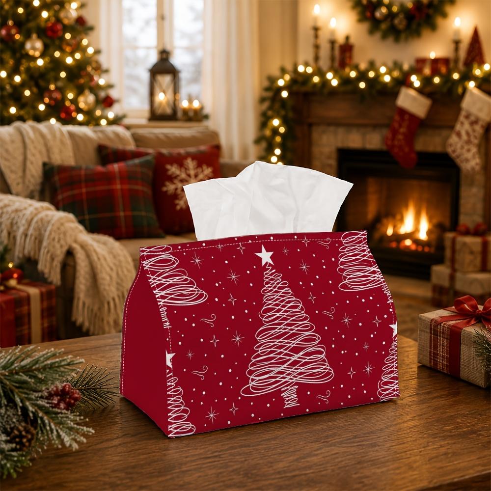 1pc Modern Minimalist Art Tissue Box | Multi-Functional Seasonal Napkin Dispenser, Suitable for Home, Xmas Parties Line Art Pine Tree Star Trending Ch