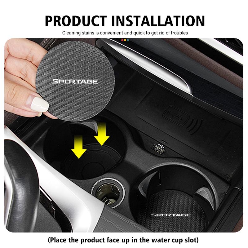 For KIA 2pcs Car Carbon Fiber Silicone Car Coasters Water Cup Slots Non-Slip Mat Drink Pads Sportage Ceed Sorento Niro CadenzaYT4