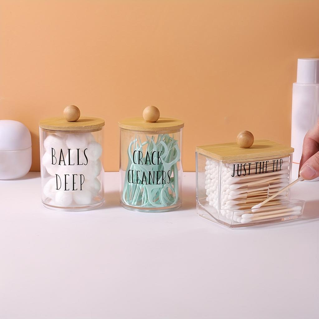 3pcs/set Cotton Swab Holder and Cotton Round Pad Dispenser with Bamboo Lid Clear Acrylic Containers for Cotton Swab/ball