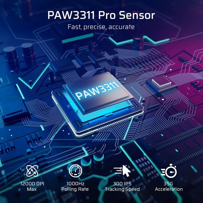 Беспроводная игровая мышь LTC GM025 с тремя режимами, 12000 DPI, эргономичная, 2,4 ГГц/BT/проводная, 6 программируемых кнопок, настраиваемая RGB-подсветка, программное обеспечение, черный