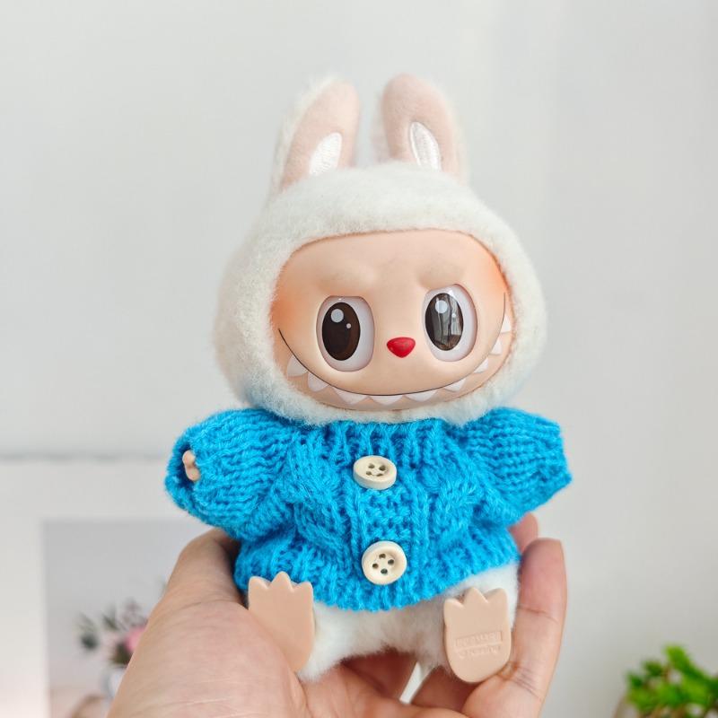 Heart Macaron Pendant Sweater Set For the One, Two and Three Generations of Rabu Cloth 17cm Doll Knitted Labubu