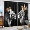 2pcs Crown Lion Printed Curtain for Home Decor - Rod Pocket Window Treatment for Bedroom, Office, Kitchen, Living Room,and Study