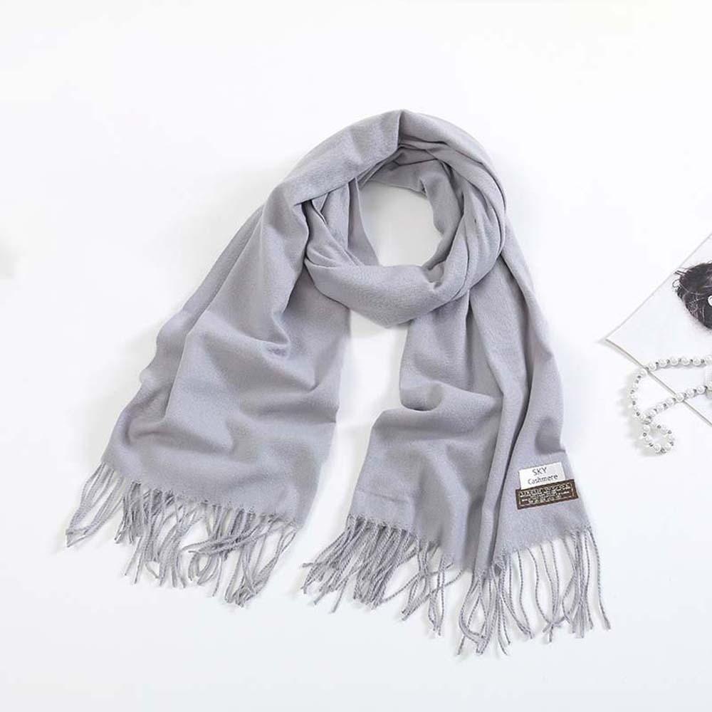 Windproof Solid Color Shawl Polyester Long Neckscarf with Tassel Classic Wool Scarf Winter