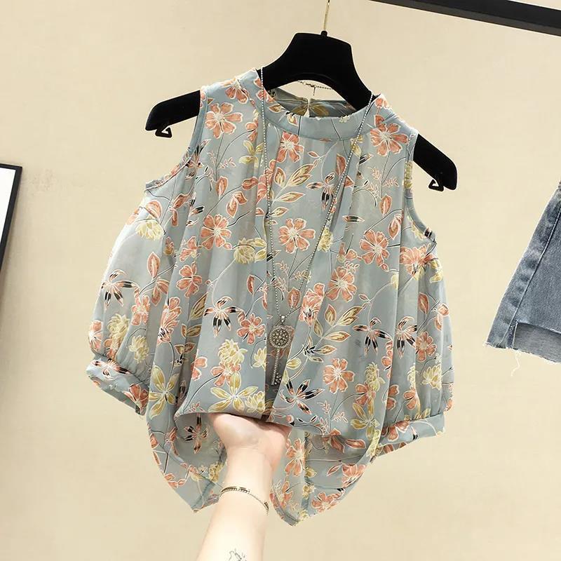 Chiffon Printed Off-the-shoulder Short Sleeve Top Ladies Plus Size Blouse for Women
