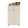 Trash Cabinet, Rolling Kitchen Cabinet in Light Wood Look, 2-Door Waste Sorting Cabinet with White Casters, for Kitchen & Dining Room, 46.7x35x80cm