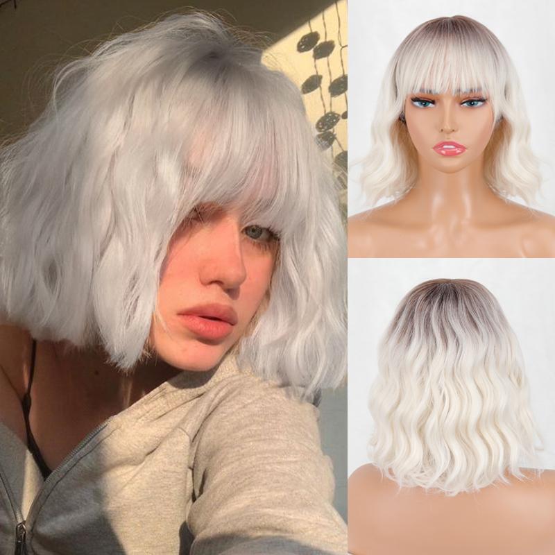 MERISIHAIR Женский короткий боб, натуральный волнистый розовый парик с челкой из синтетического волокна, короткий парик с волнистыми волосами, повседневная одежда, косплей