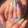 24Pcs Almond Long French Fake Nails Pointed Glossy White Edge Artificial Acrylic Press On Nails Removable Nail Art Tips