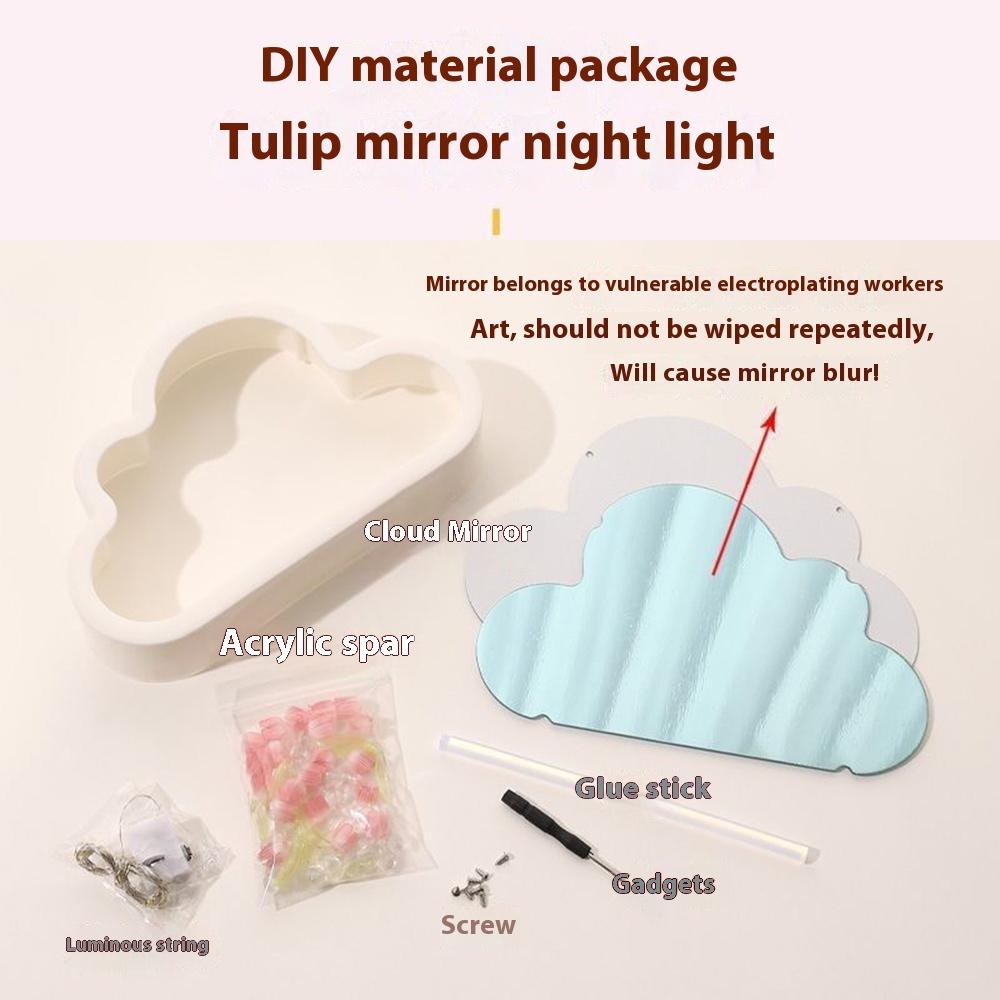 DIY Handmade Cloud Tulip Night Light Mirror Atmosphere Light Desktop Ornament,Battery Operated