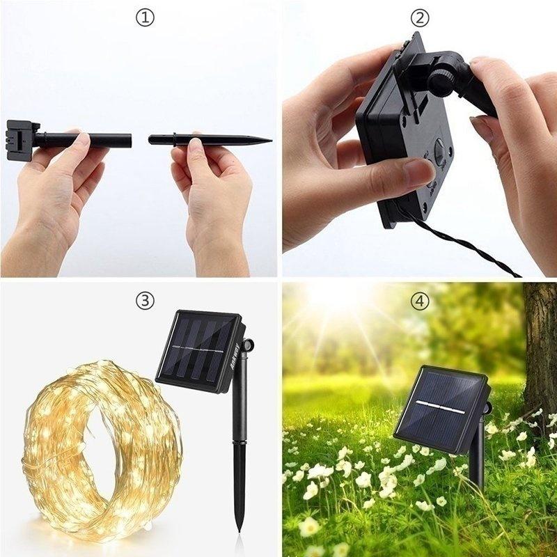 10/20M 100/200LEDs Солнечные гирлянды 8 режимов Солнечная энергия Медная проволока Сказочные огни Декоративная лига