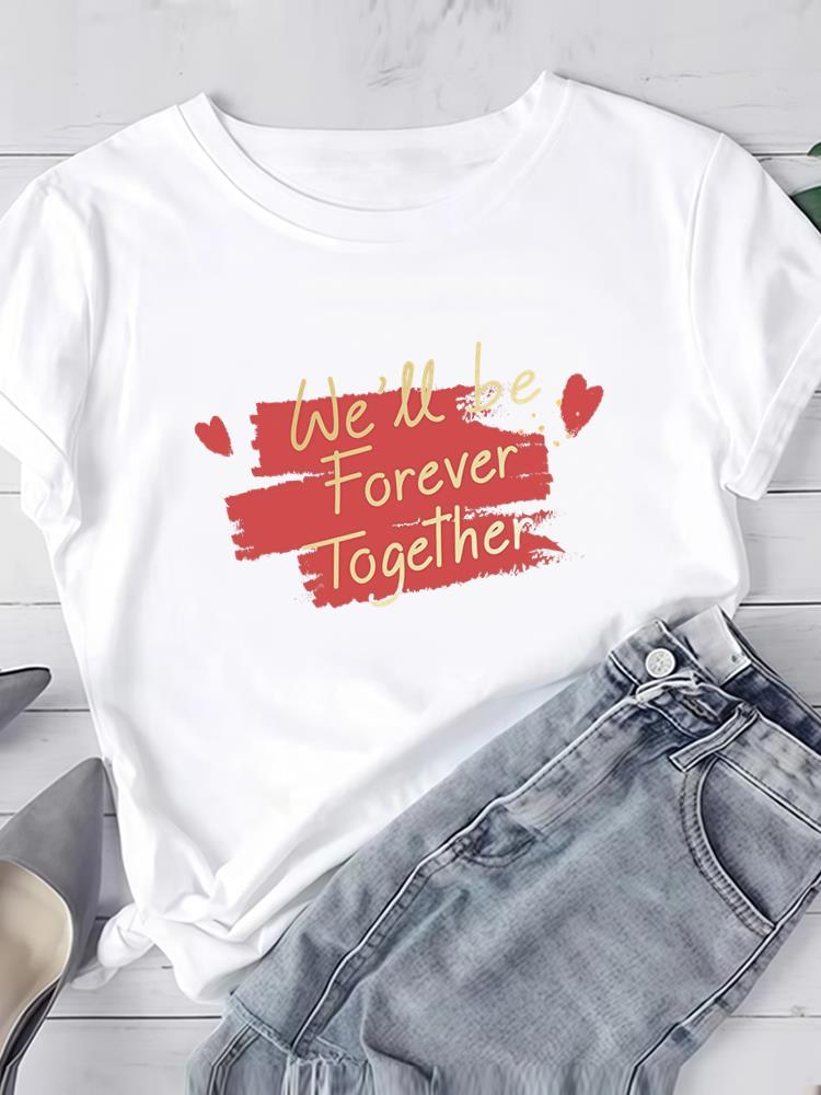 (Азиатский размер) любовь печать Одежда Футболка Женская Мода Футболка Топ Женщина Принт Женский Короткий Рукав Графические Футболки