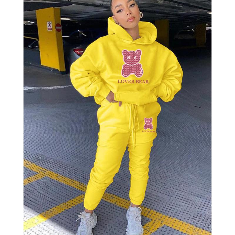 Hooded Sweatshirt Set Bear Head Print Sweatpants Sweatshirt Set