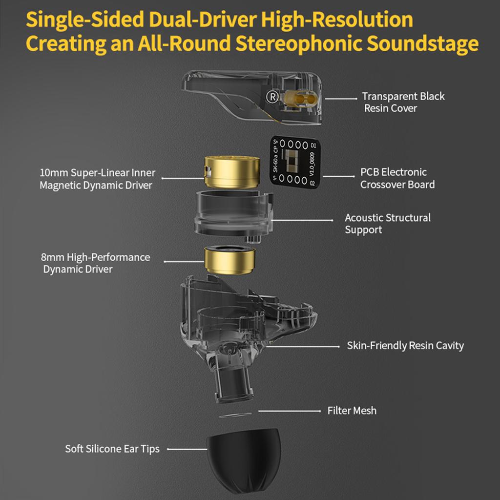 KZ Merga 2DD Динамические драйверы HIFI Музыкальные наушники Внутриканальные проводные наушники 4 драйвера