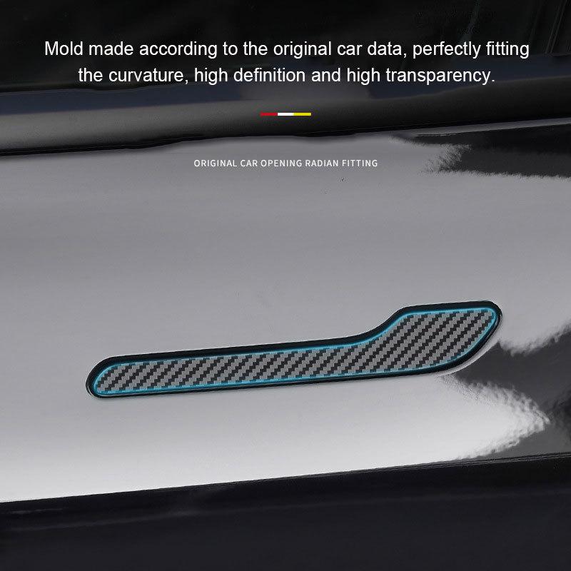 For Tesla Model 3 Y Door Handle Stickers 4PCS Adhesive Protection Stickers for Tesla Carbon fiber texture, luminous, pink, black