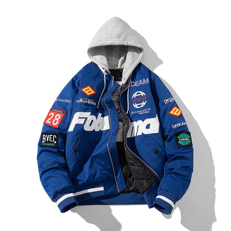 Mens Thickened Hooded Streetwear Bomber Jacket Teens Winter Casual Wear