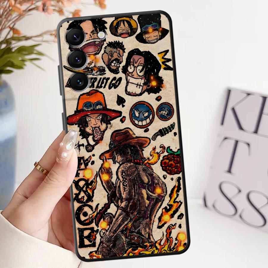 Чехол для Samsung Galaxy A36 A32 A24 A55 A41 A22 A52 A26 A72 A25 A71 A23 A53 A35 A51 A73 Черный Мягкая Накладка на Телефон Искусство One Piece