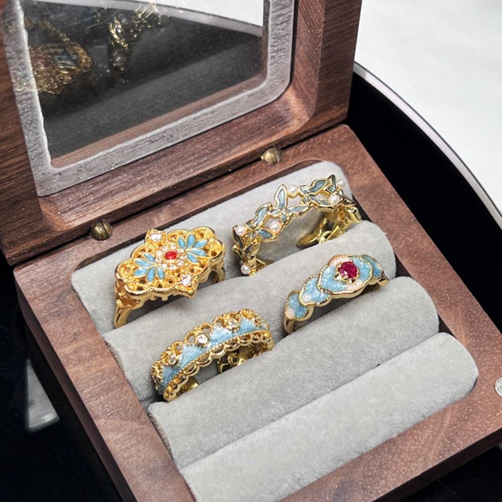Кольцо с эмалью в китайском стиле, изысканные металлические открытые кольца, модные китайские винтажные кольца для женщин