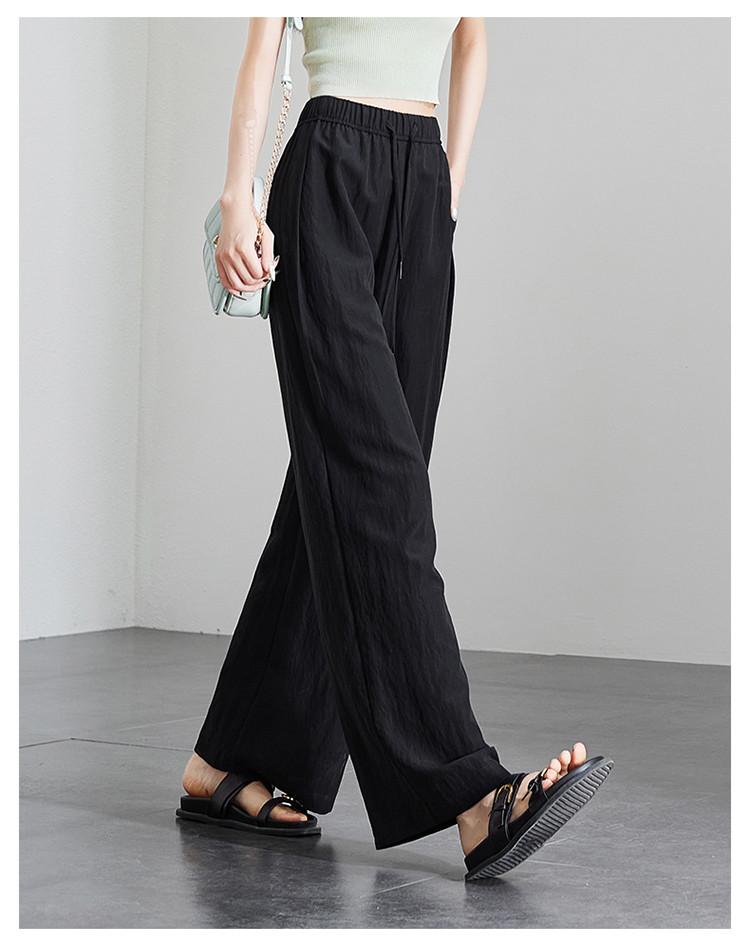 Elastic waist tie thin wide leg pants for women in summer 2025, fashionable, loose and versatile, slimming and floor hugging pants