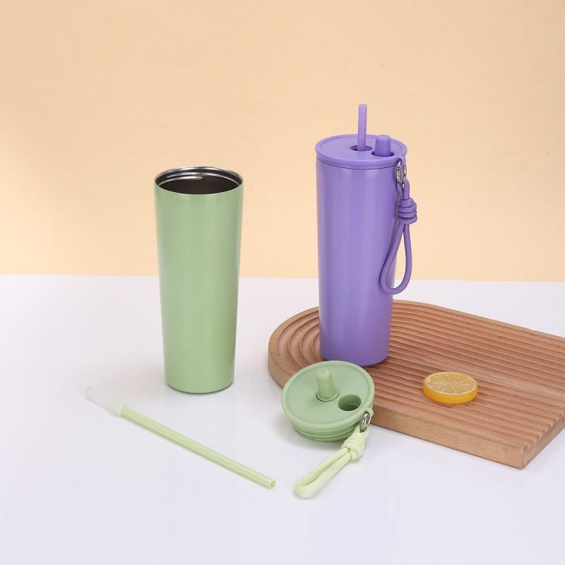 Stainless Steel Vacuum Insulated Travel Mug With Handle Straw 710ml Double Wall Car Cup Outdoor Office Commute