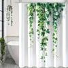1 Elegant Ivy and White Floral Polyester Shower Curtain-Washable with Green Vine and Leaves Pattern, Machine Washable with Hooks