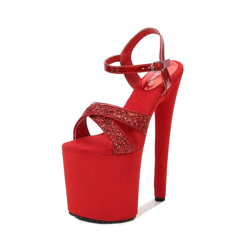 Мода Hentiangao Ночной клуб Туфли принцессы Танцы на пилоне Модель Подиум Водонепроницаемая Платформа Супер Высокий Каблук Большой Размер Туфли-Босоножки на Высоком Каблуке