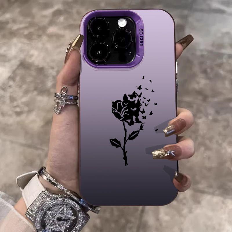 Черная Роза с Бабочками Арт Чехол для Телефона для Серии iPhone 17 16 15 14 13 12 11 Pro Max Plus Двухслойная Защита