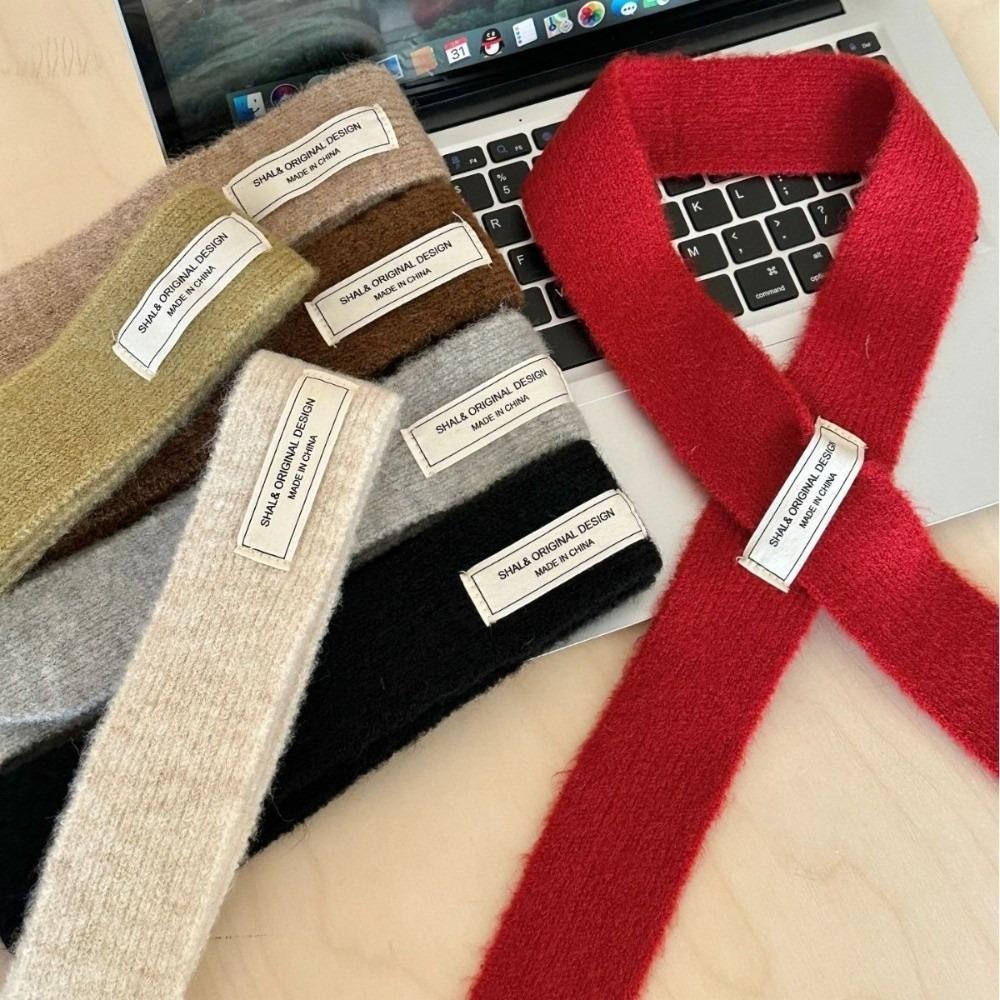 Solid Color Knitted Scarf Wool Neck Warmer Y2K Long Neckerchief Women