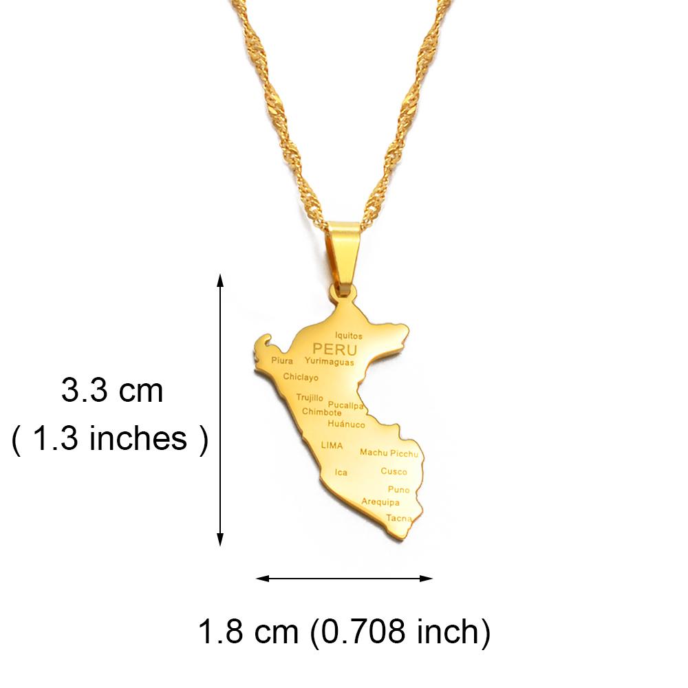 Anniyo Peru Map Wity City Name Pendant Necklaces for Women Men Gold Color/Silver Color Map of Peru Jewelry Peruvian #248121