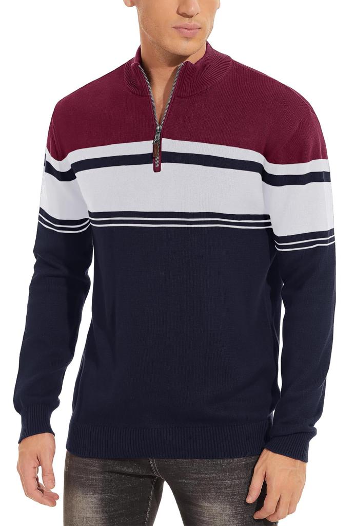 Одежда для гольфа, осенний трикотажный свитер для холодной погоды, внутренняя молния на четверть дюйма, водолазка, толстый вязаный свитер большого размера, красный 3XL [TACVASEN], мужской, темно-синий/винный