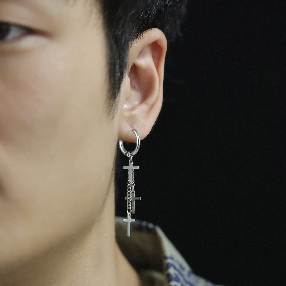 For Men Titanium Steel Tassel Punk Cross Korean Hoop Earrings Women Earrings Drop Dangle Earrings