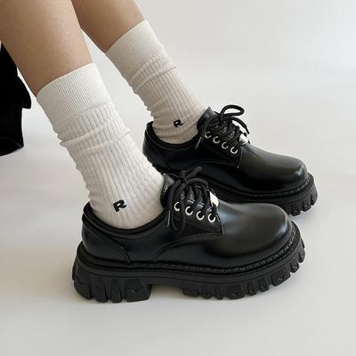 Маленькие кожаные туфли на шнуровке в стиле колледжа для женской весны, новые японские туфли на платформе-маффине, повседневные кожаные туфли для женщин