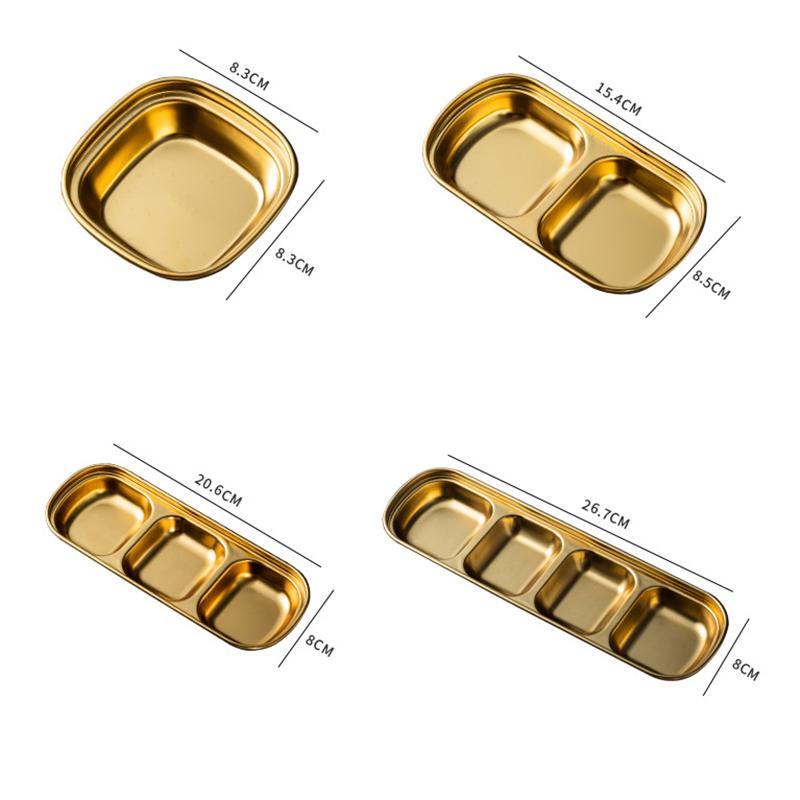 Блюдо для соуса из нержавеющей стали, многосекционная тарелка для приправ, золотистого цвета, утолщенная, тарелка для макания для корейского барбекю, блюдо для пикника на открытом воздухе, кемпинговая посуда