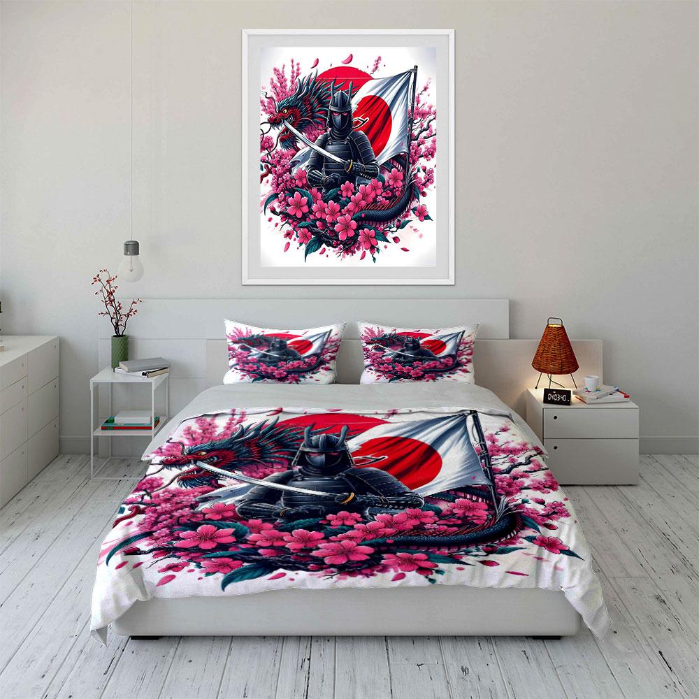 "Samurai Art Decor Set" Soft Skin-Friendly Bedding Set Includes 1 Duvet Cover And 2 Pillowcase, Gift