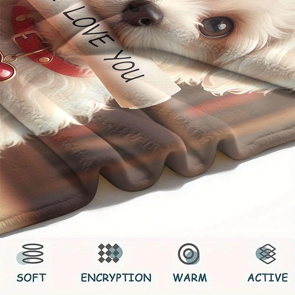 1Pc Iloveyoudog Print Flannel Blanket, High quality Comfortable for All Seasons, Home Decor, Warmth and Comfort, Perfect for Christmas Gifts