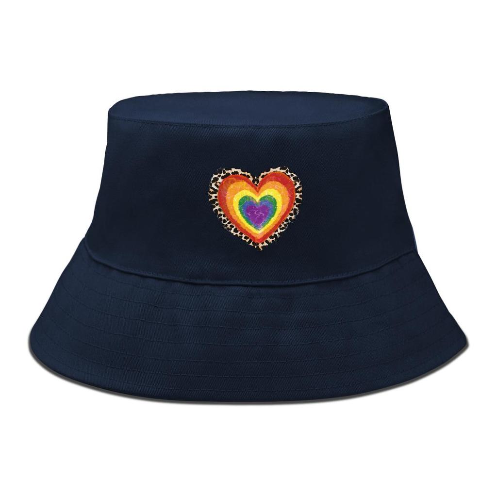 Bucket Hat With Concentric Heart Print , Colorful Valentine's Women's Cap Beach Trendy Unisex Basin Hat