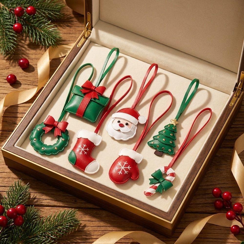Snowman Leather Santa Claus Keychain Santa Claus Pu Bag Pendant Christmas Bag Charm Car Key