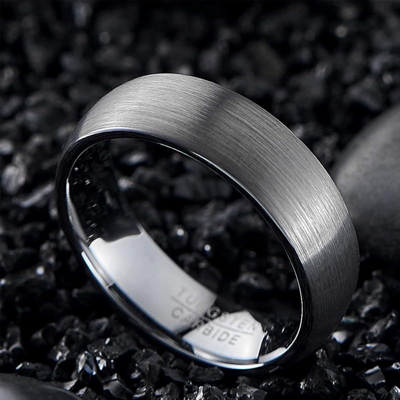 [Rockyu] ring tungsten simple Width 8mm ring mens silver rings Metal allergy free mud texture Carbide Durability matte Komaru Unisex vacuum plating