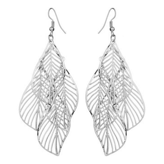 1 пара женских висячих сережек из нержавеющей стали, изысканные висячие формы с загнутыми краями в форме листа