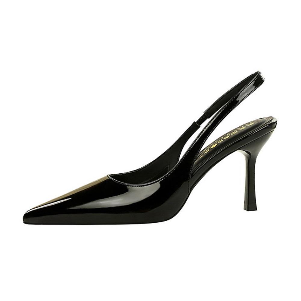 Women European Patent Leather Slingback Sandals, Pointed Shallow Hollow Out Sexy Thin Stiletto Heels For Banquet Outdoor DS-2000