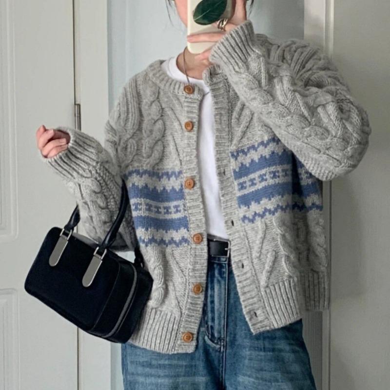 Мягкий восковой ретро кардиган с косами для женщин, новая коллекция осень-зима, в стиле колледжа, однобортный, свободный свитер-жакет