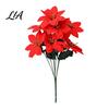 Wedding Party Floral Decoration Props Artificial Poinsettia Flowers, Christmas Red Bouquet with Berries, Faux Silk Berries Holly Leaves Stems