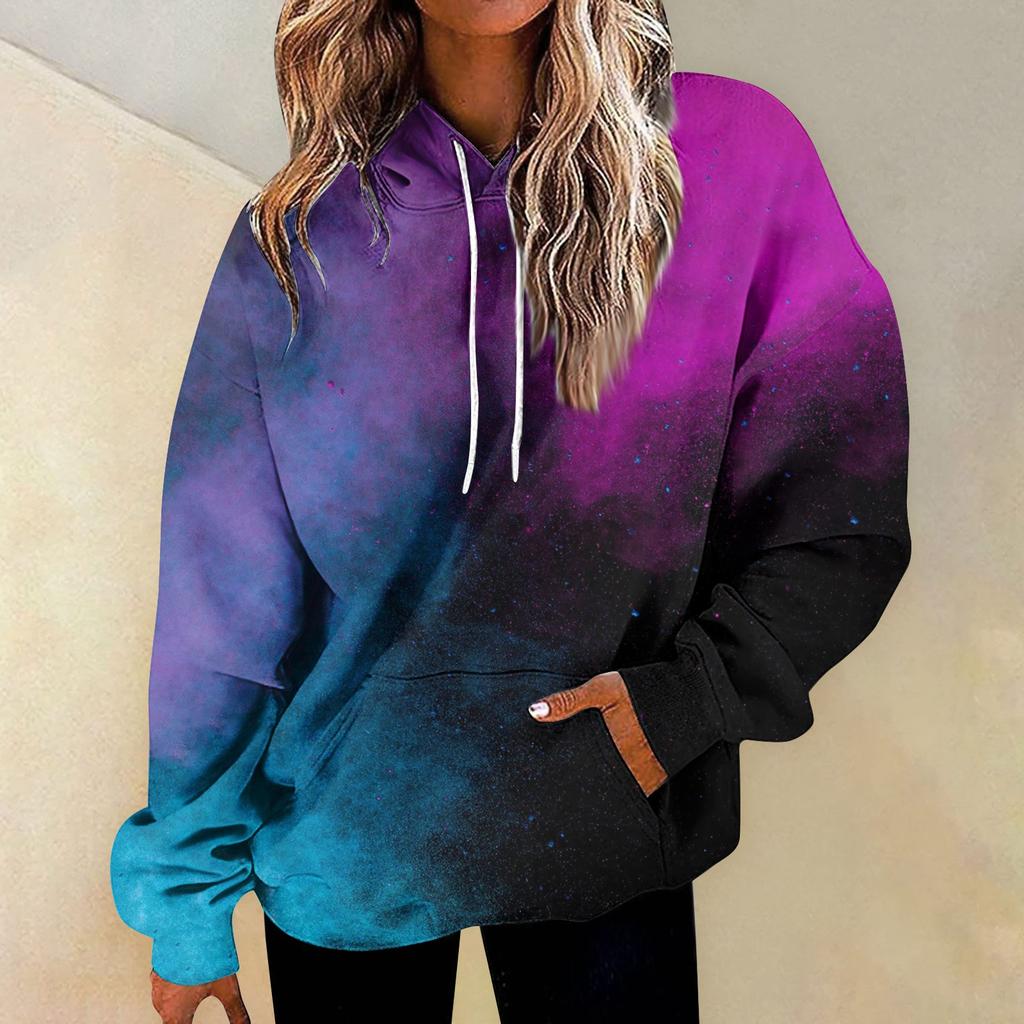 Felpe girocollo casual versatili quotidiane alla moda da donna Felpe con stampa patchwork sfumata a maniche lunghe giornaliere grafiche