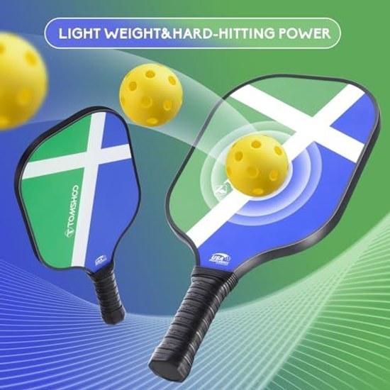 TOMSHOO Pickleball Paddle 2 4 Piece Set USAPA Approved Lightweight Fiberglass Includes 8 Pickleballs One Sling Bag Suitable Women Men Beginner Gift