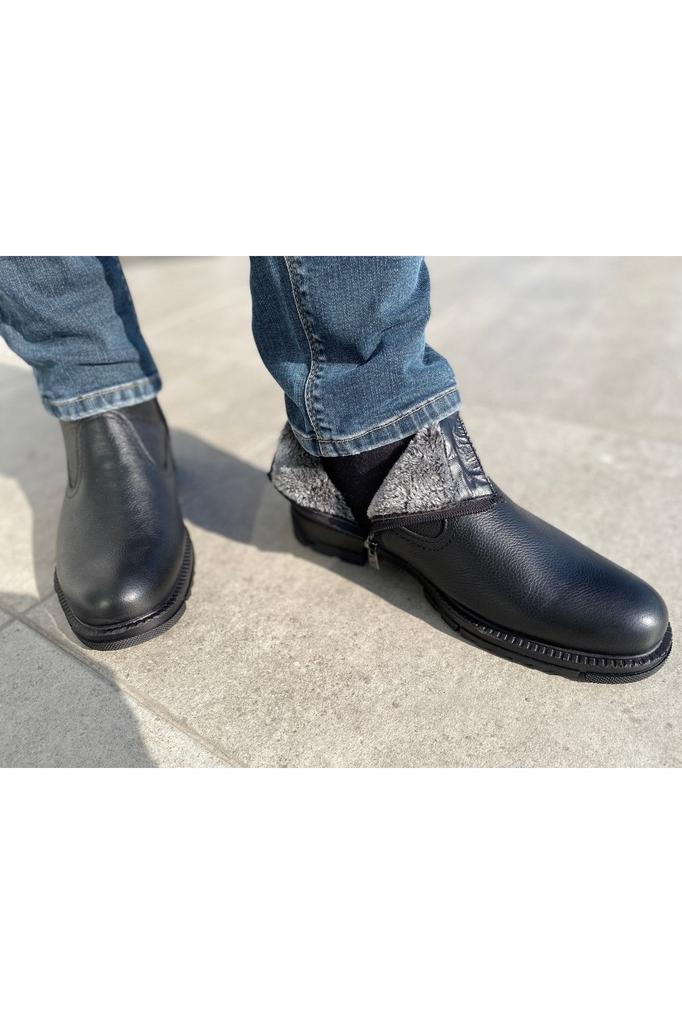 Men's Fashion Genuine Leather Flat Heeled Booties Furry Thermo Sole Boots Non-Slip Keeps Warm Water Resistant Ata Boots Shoes