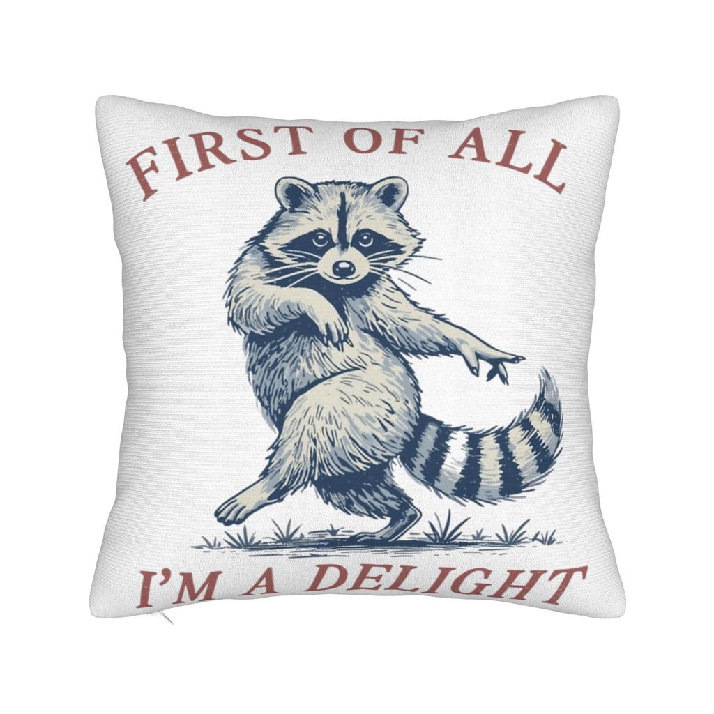 First Of All I'M A Delight Funny Raccoon Pillow Covers Stuff Printed Cushion Cover Gift Throw Pillow Case Cover Chair Multi-Size