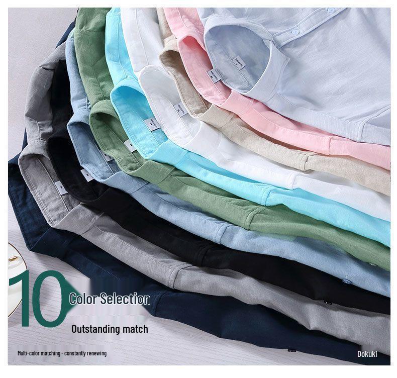 Men's Casual Long-Sleeve White Linen Shirt - Lightweight, Trendy Spring/Summer Top