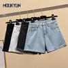 Женские шорты, летние джинсы, свободные короткие, базовые, эластичные, повседневные, с высокой талией, однотонные брюки
