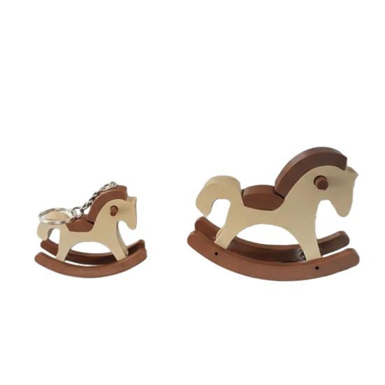 3D Printed Rocking Horse Figurine Miniature Cartoon Rocking Horse Keychain Statue Home Office Living Room Desktop Decoration Ornament